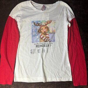 NWT Justice Have You Seen This Reindeer ? Graphic White T-Shirt Long Sleeve Sz 7